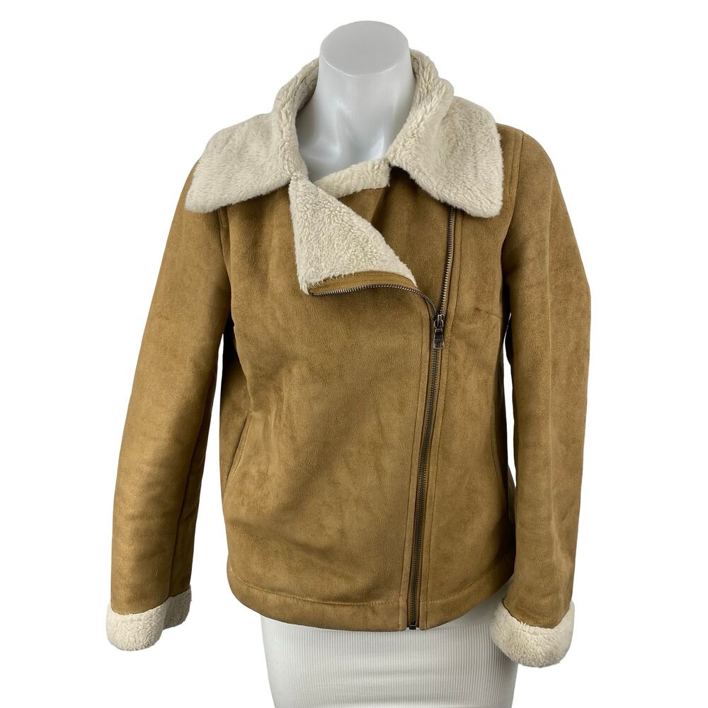 Banana Republic Faux Shearling Collared Long Sleeve Moto Biker Coat Jacket Sz XS